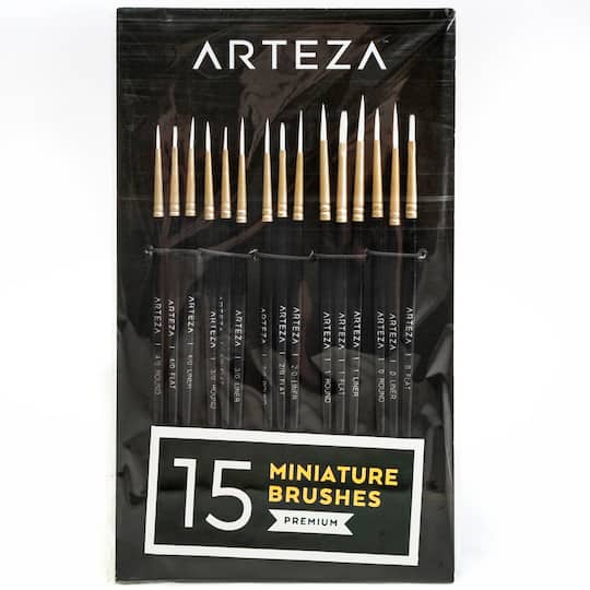 Arteza; Arteza® Handmade Taklon Hair 15 Piece Miniature Detail Paint Brush Set; Category:Specialty; Image:1